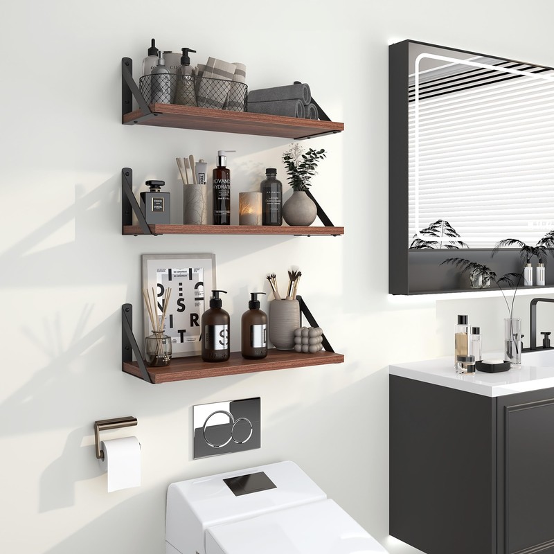 Heimlove Floating Shelves for Wall, 16 Inch Long Wood Floating