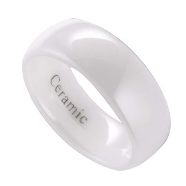 MJ Metals Jewelry Classic White Ceramic 8mm Wedding Band High Polish Comfort Fit Ring Size 10.5