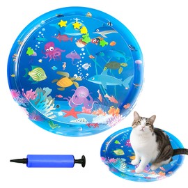 Irsnianianfa Pet Water Bed,Upgraded Thickened Water Sensory Play Mat with Inflator,Anti-Scratch Design Comfort Waterbed for Cat & Dog (Blue)