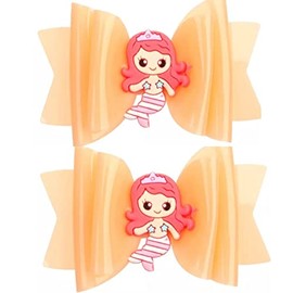 2Pcs Waterproof Jelly Hair Bow on Clip - Girls (3 Inch Bow, 3" Orange Bow)