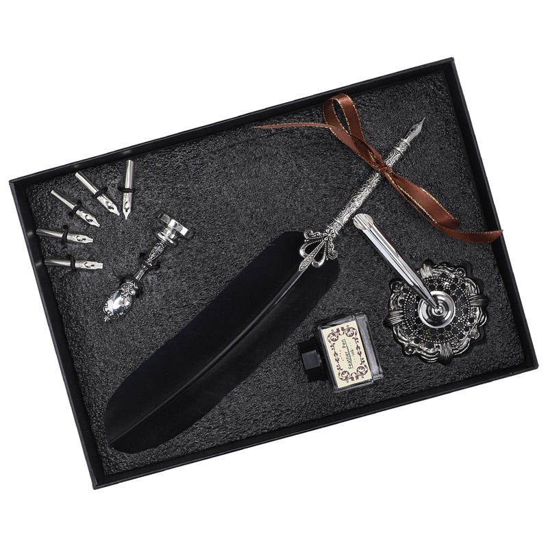 Quill Pen Set Feather Writing Dip Pen Stamp Students Teacher