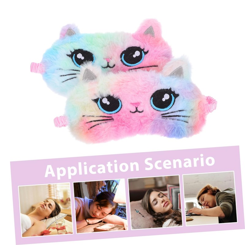 Gatuida 2 Pcs Cute Cat Plush Sleeping Mask Soft Eye