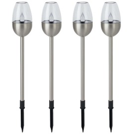Dehner Flame Solar Light Set of 4 Diameter 6.1 cm Length 41.7 cm Stainless Steel / Plastic Silver