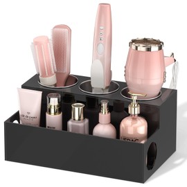NIUBEE Hair Tool Organizer, Black Acrylic Hair Dryer and Styling Holder, Bathroom Countertop Blow Dryer Holder, Vanity Caddy Storage Stand for Accessories, Makeup, Toiletries