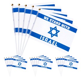 20 Pack Israel Flag Small Mini Hand Held Flags, 5x8 Inch "WE STAND WITH ISRAEL" Israeli Flags