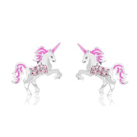 Kaguyo Silver Earrings for Women Unicorn Stud Earrings 925 Sterling Silver Amethyst Pink Multi Cubic Zirconia Stud Earrings for Women Girls Birthday Gift, Sterling Silver, Cubic Zirconia