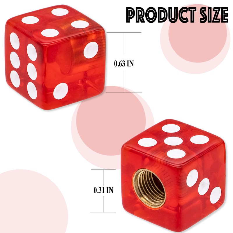 MEAJOO 4PCS Dice Tire Valve Stem Caps,with Rubber Ring, Dust