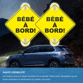 Ancable 2 Stück Französisch Baby an Bord Zeichen, Auto Sicherheitswarnung Aufkleber mit Saugnapf für alle Fahrzeuge