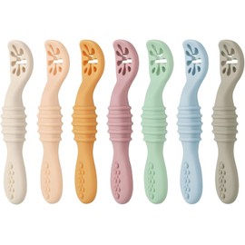 PandaEar 7 Pack Baby Spoons, Soft Silicone Self-Feeding Utensils for Babies & Toddlers, BPA-Free Silicone First Stage Training Spoon with Easy-Grip Handle