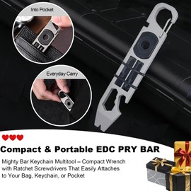 EDC Pry Bar, mighty bar, Keychain Crowbar, Multi Functional Pocket Pry Bar with Wrench,Ratchet screwdrivers, Can Box and Bottle Opener, Versatile Companion for Everyday Carry and Camping Accessories
