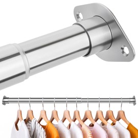 LOMILD Closet Rod, Adjustable Clothes Haning Rod 66 to 76 Inches, Stainless Steel Rod for Close, Silver