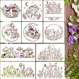 Mushrooms Stencils for Crafts Flower Stencils Wildflower Stencils Reusable Mushroom Stencil Drawing Templates for Painting on Wood Fabric Wall Art Furniture Decor