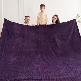 Oversized King Fleece Blanket 120x120 Inches, Seamless Soft Cozy 3D Jacquard Flannel Blanket 10'x10' Extra Large for Bed, Sofa, Couch, Travel & Camping, California King Throw, Purple - Waffle