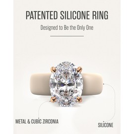 Rinfit Silicone Ring with Stone - Oval Cut Cubic Zirconia Solitaire Engagement Ring for Women - Rubber Wedding Bands - Nude/Rose Gold - Size 9