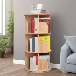DELLMAO Rotating Bookshelf 3 Tier 360 Display Floor Standing Wood Bookcase Corner Storage Rack for Adults Kids Multi-Functional Bookshelf Organizer