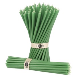 Danilovo Pure Beeswax Candles - No-Drip, Smoke-Less, Tall, Thin Taper Candles – Decorative Candles for Church Prayer, Decor or Birthday Candles – Honey Scented Candles – 7.3”x0.24” (Green, 50pcs)
