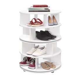 KB Designs - Revolving 16 Pair Shoe Rack Storage Organizer, White