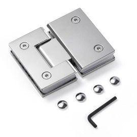 Ranbo Heavy Duty 180 Degree Shower Glass Door Hinge, Solid 5mm 304 Stainless Steel, Glass-to-Glass Mount,for 5/16"-1/2" (8mm-12mm) Frameless Doors, One-Piece Precision Cast, Polished Chrome, 1 PC