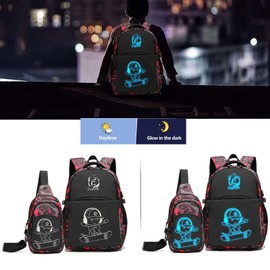 EZYCOK Anime Luminous School Backpack with USB Charging Port, Anti Theft Lock, Sling Bag & Pencil Case for Teen Boys and Girls, Lightweight Laptop Backpack College Bookbag