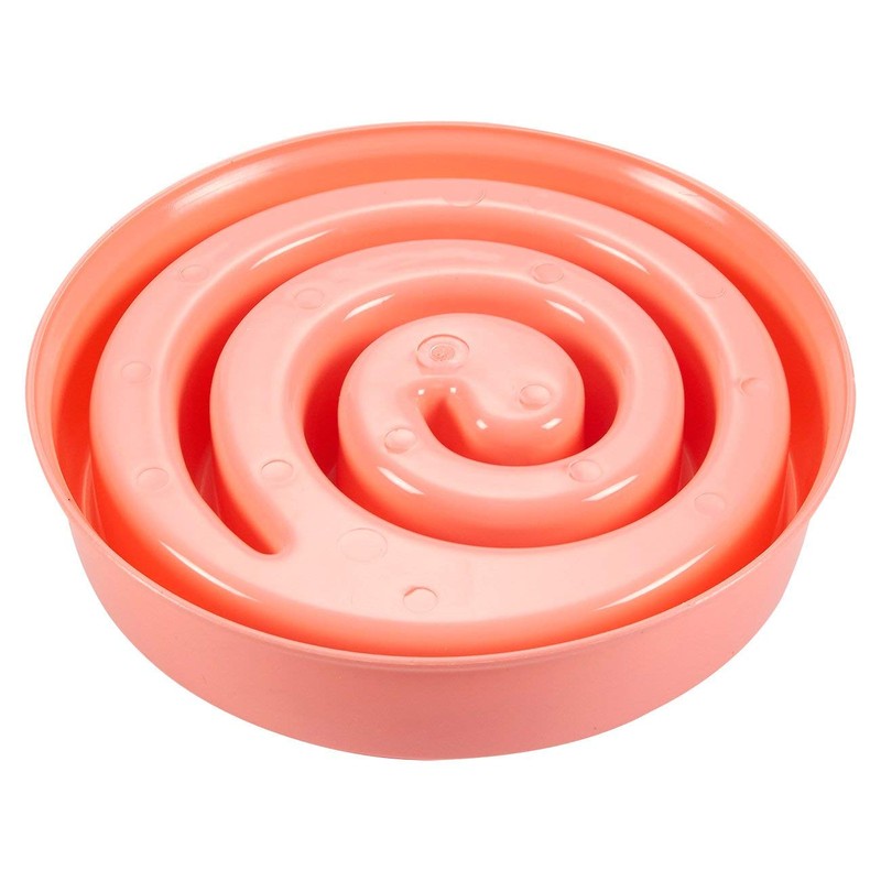 Interactive Dog Bowl, Spiral Slow Feeder Pet Dish (Pink and