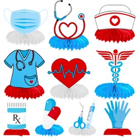 13pcs Nurse Party Honeycomb Centerpieces Nurse Graduation Party Decorations Nursing School Graduation Honeycomb Centerpieces for Medical RN Nurse Grad Theme Birthday Party Baby Shower Supplies
