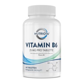 Vitamin B6 25 mg | 365 highly effective vegan tablets | contributes to a healthy metabolism, a normal function of the nervous and immune system | contributes to the reduction of fatigue | by Nutriota