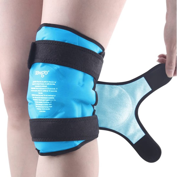 NEWGO Cooling Cuff Knee Cooling Bandage, Reusable Gel Cold Pack Knee Wrap Around The Entire Knee for Knee Replacement Surgery, Knee Ice Pack for Knee Pain Relief, 1 Piece (Blue)