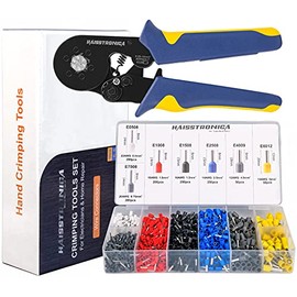 Haisstronica Ferrule Crimping Tool Kit,Self-Adjusting Hexagonal Wire Crimper Plier for AWG23-10 with 1200PCS Red Copper Wire End Terminals,Ratchet Wire Crimping Tool-Ferrule Crimper Kit