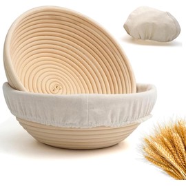 GIONG Bread Proofing Basket Set of 2 for 9 Inches Round Shaped Dough Basket with Liner, Ideal for Professional & Home Sourdough Bread Baking