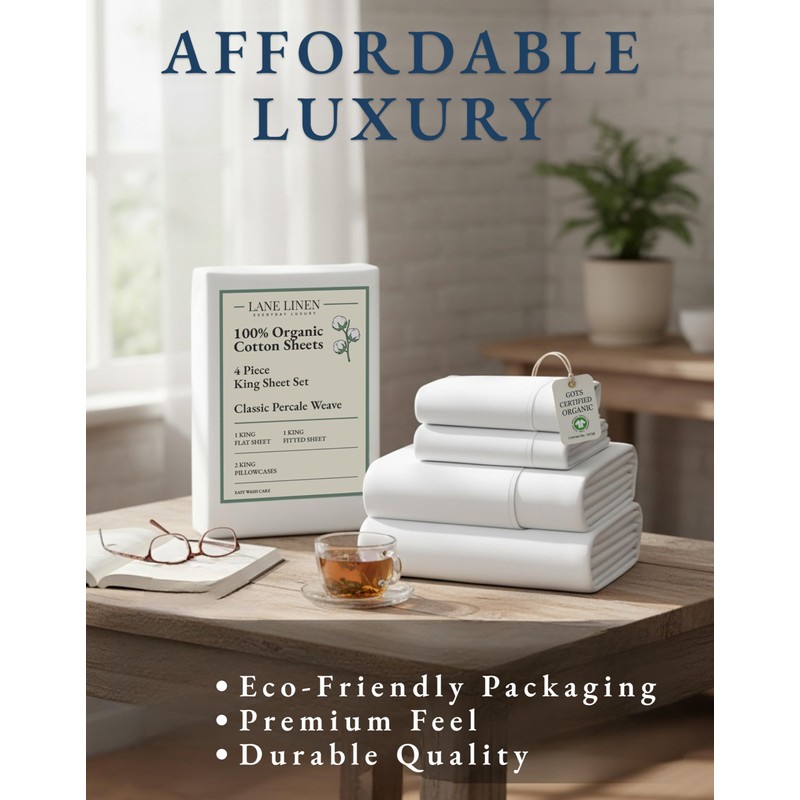 LANE LINEN 100% Organic Cotton Bed Sheets King Size, Fully