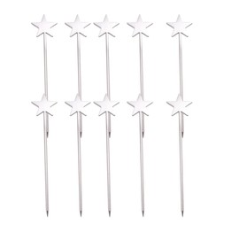 10pcs Cocktail Picks Stick for Drinks Star Stainless Steel Cocktail Toothpicks Reusable Cocktail Skewers Garnish Picks Skewers, Metal Martini Picks for Olives Appetizers Fruit 4.7 Inch