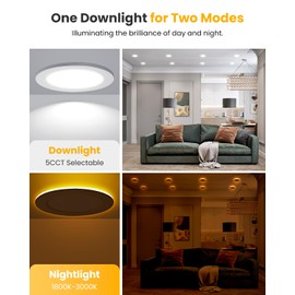 Wembanma 4 Inch LED Recessed Lighting - with Night Light, 2700K/3000K/4000K/5000K/6000K Dimmable Canless Recessed Light, 9W+3W, Wafer Downlight Soffit with Junction Box, 4inch 6P Oil-Rubbed Bronze