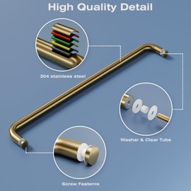 Ranbo Glass Shower Door Towel Bar 24 Inch Stainless Steel Sliding Shower Door Handle Replacement with Satin Gold Finish for Commercial and Residential Glass Doors