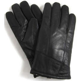 Mens Black Luxury Genuine Leather Gloves with Sheepskin Wool Lining by SNUGRUGS - Medium (9") - Large (9.5")