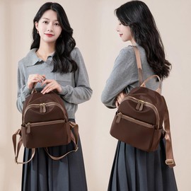 SUNLUTO Ladies' Backpack Cute Large Capacity Mini Bag Small Lightweight Casual Backpack Stylish Simple Multi-pocket Adult Waterproof Anti-theft Commute Travel Oxford+PU Fabric, coffee