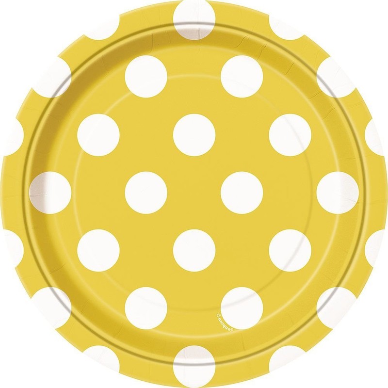 Unique Party 37474 - 18cm Yellow Polka Dot Party Plates,