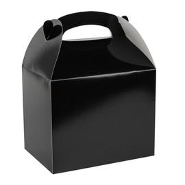 Restaurantware Bio Tek 10 x 7 x 8 Inch Gable Boxes For Party Favors, 25 Attractive Gift Boxes - With Built-In Handle, Greaseproof, Black Paper Barn Boxes, For Special Events Or Parties