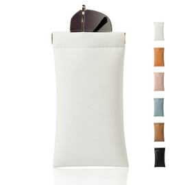 MEIBOOCH Squeeze Top Sunglass Case, New Organosilicon Soft Leather Eyeglass Glass Case Travel Large Sunglasses Pouch (No phrase printed, Creamy white)