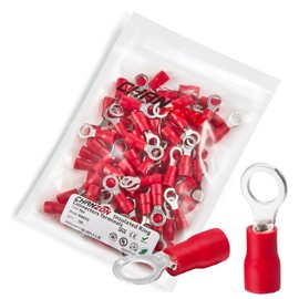Chanzon 100pcs Red Ring Terminals - #10 M5 - UL Listed Insulated PVC Eyelet Wire Connector 22-16AWG Gauge Electrical Crimp Connector for Boat Truck Stereo Car