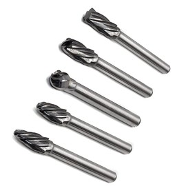 Deruilong 5pcs Carbide Burrs for Aluminum -Aluma Cut Carbide Rotary Burr Files Set 1/4"(6.35mm) Shank for Die Grinder Drill,Metal Carving,Polishing,Engraving, Drilling
