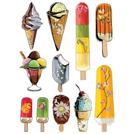 Supperb® Temporary Tattoos - Watercolor Ice Cream Cone Popsicles Ice Pops dessert Food Kids Tattoo
