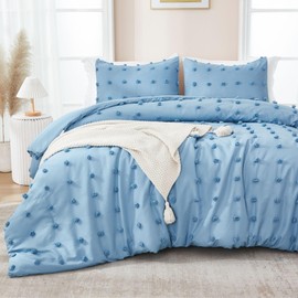 Paxrac Soothing Grayish Blue Comforter Set Queen Size, 3 Pieces Tufted Blue Bed Set, Lightweight Bedding Set, Soft and Fluffy Microfiber Comforter for All Seasons (90x90in Comforter & 2 Pillowcases)