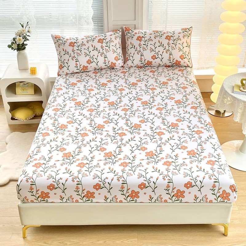 Mateju Super King Fitted Sheets Floral Pattern, Soft Microfiber Bed