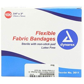 Dynarex Fabric Adhesive Bandages - Sterile & Flexible Fabric Bandages for Wounds - Non-Stick Pads - Individually-Wrapped First Aid Supplies - No Latex - 3/4x3", 100 Count(Pack of 1)