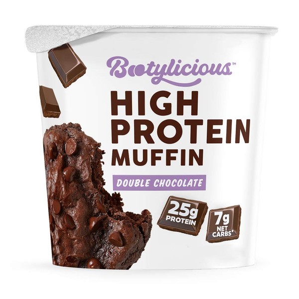 Bootylicious | High-Protein Muffin | 25g Protein, 7g Net Carbs, 1.86oz Cup, Gluten Free, 12-Pack (Double Chocolate)