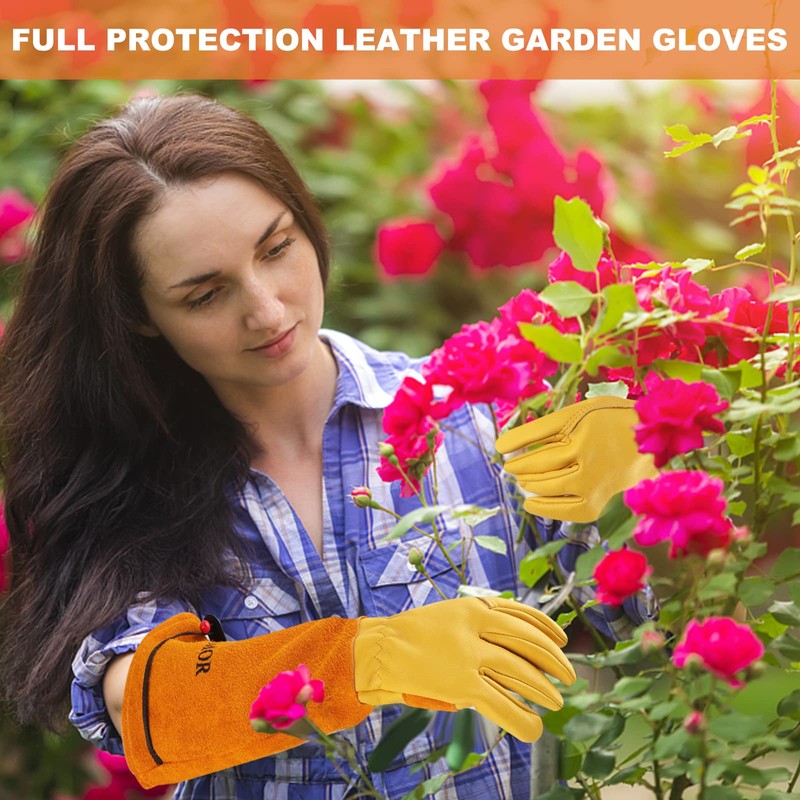SLARMOR Long Gardening-Gloves Women/Men-Thorn proof Rose Pruning Heavy Duty Gauntlet-S