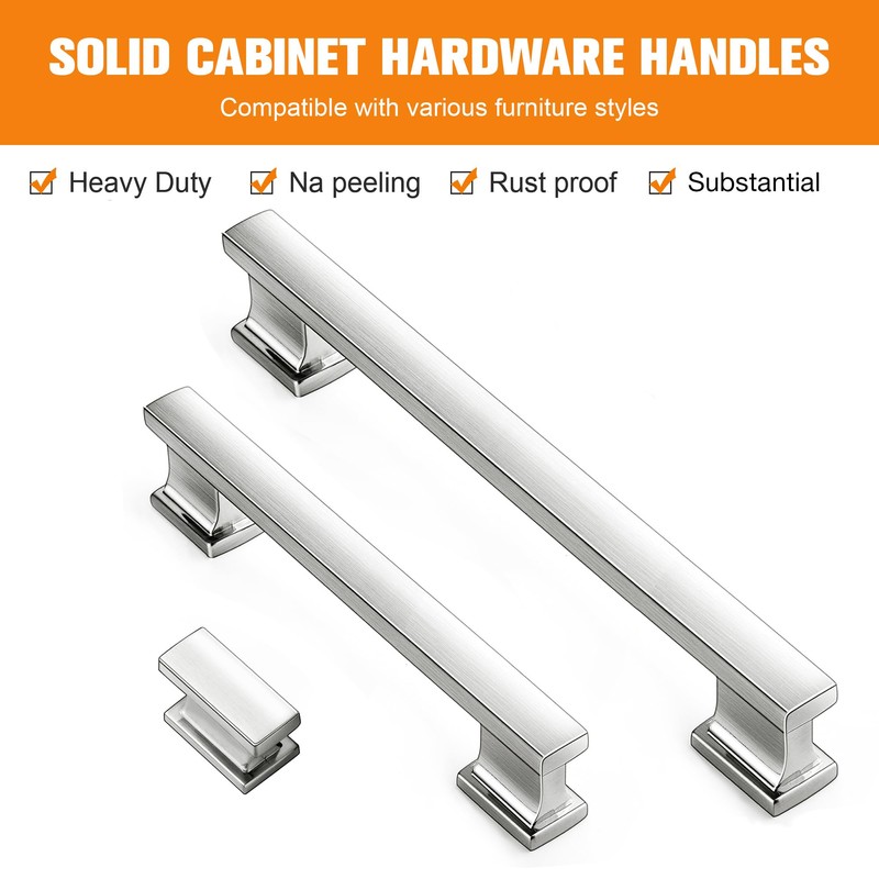 VEHCIL 10 Pack Square Cabinet Knobs Brushed Nickel, Single Hole