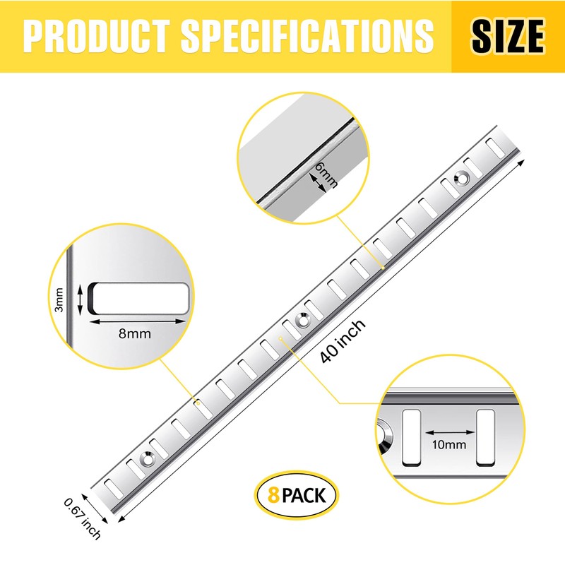 Adjustable Shelf Bracket 40 Inch 8 Pack Silver Shelf Pilaster