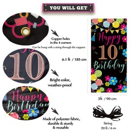 10th Birthday Door Banner, Colorful Happy 10th Birthday Decorations for Girl Boy, Door Sign Poster Decorations, 10 Year Old Party Backdrop, 6.1ft x 3ft Fabric Vicycaty