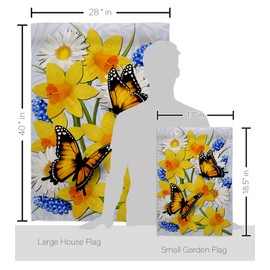 Ornament Collection Daffodil Garden House Flag Set Friends Bugs Frogs Butterfly Ladybugs Dragonfly Bee Springtime Insect Natural Wildlife Banner Small Yard Gift Double-Sided, Made in USA